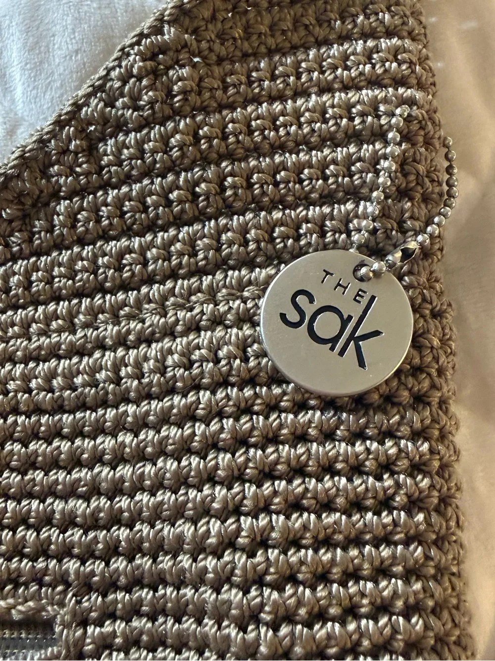 The Sak Vintage Crochet Hobo Bag Taupe Brown Knit Shoulder Purse Boho